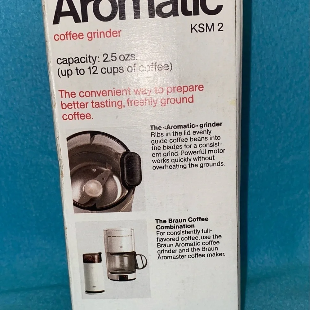 BRAUN Aromatic Coffee Grinder for coffee beans model #KSM 2 vintage tested white